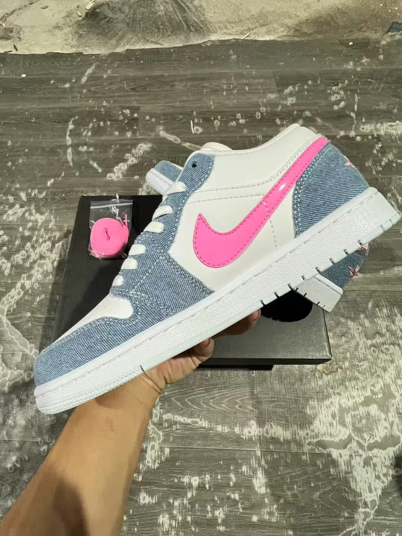 Nike Air Jordan 1 Low Denim Glitter Pink Lifestyle Sneakers 10