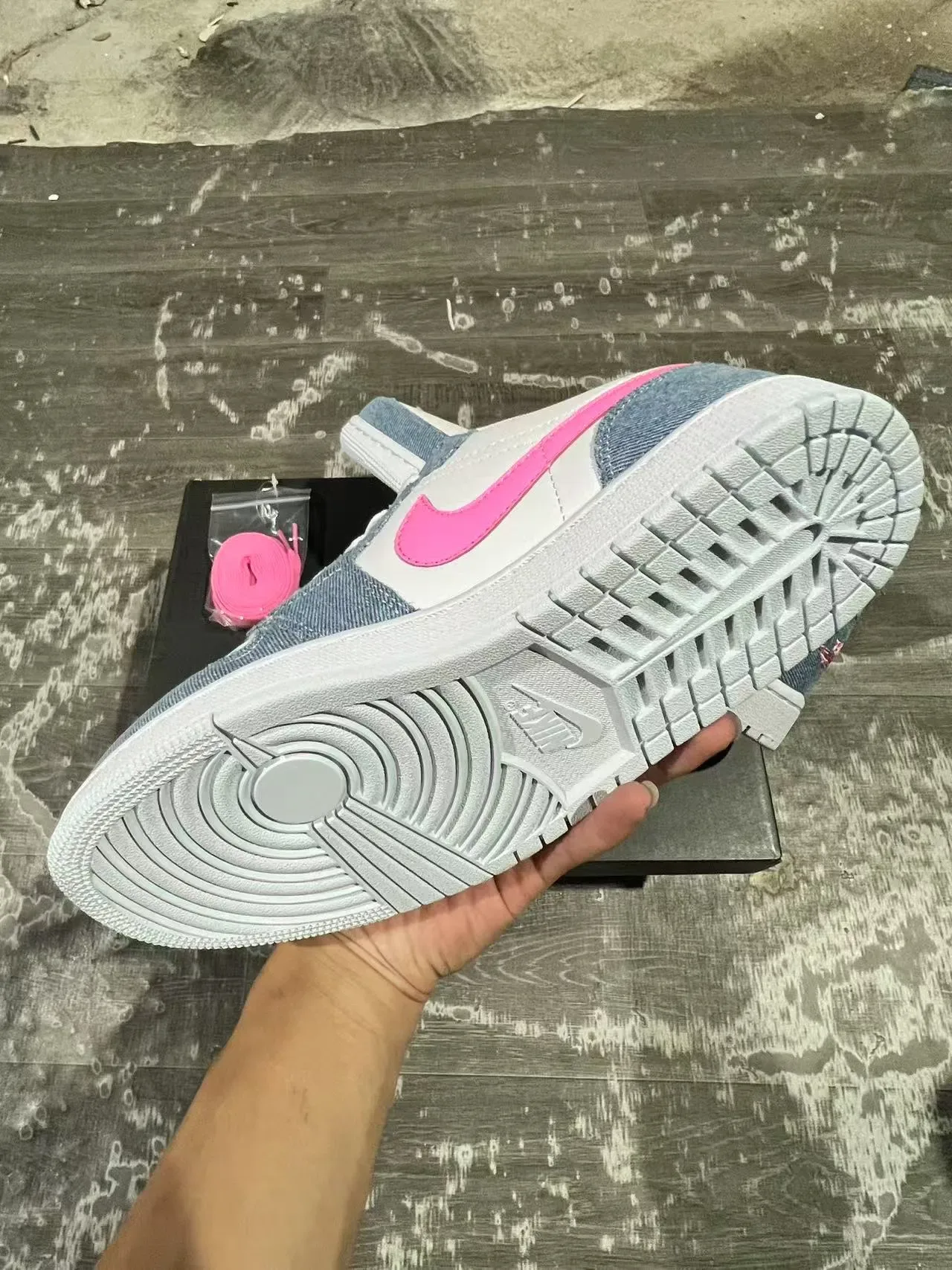 Nike Air Jordan 1 Low Denim Glitter Pink Lifestyle Sneakers 11