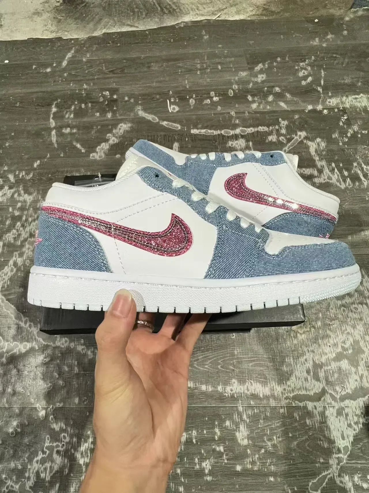 Nike Air Jordan 1 Low Denim Glitter Pink Lifestyle Sneakers 12