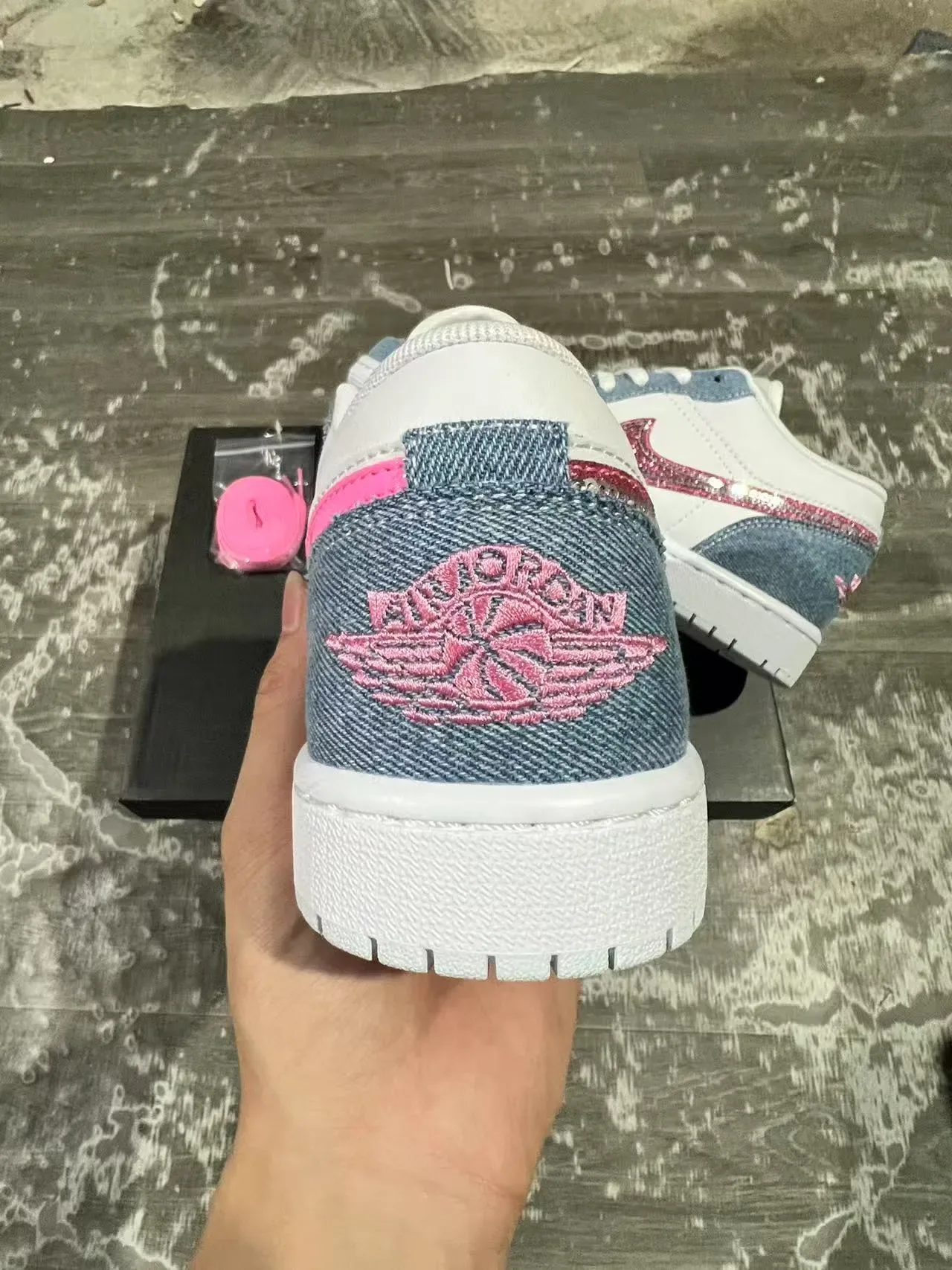 Nike Air Jordan 1 Low Denim Glitter Pink Lifestyle Sneakers 13