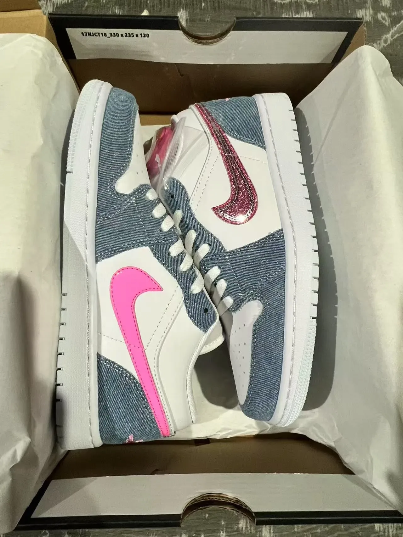 Nike Air Jordan 1 Low Denim Glitter Pink Lifestyle Sneakers 14