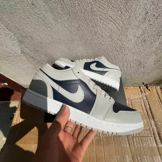 Nike Air Jordan 1 Low Gray Navy White Lifestyle Sneakers
