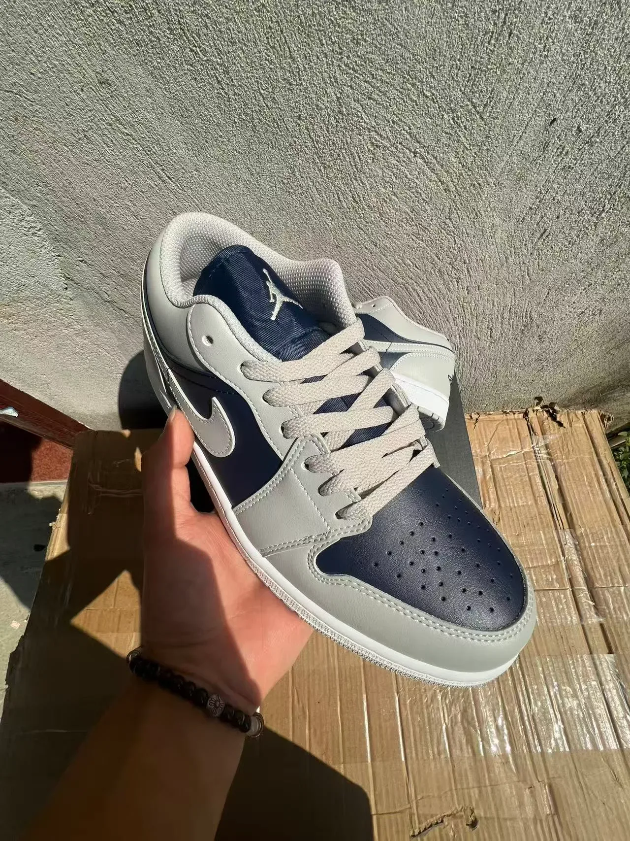Nike Air Jordan 1 Low Gray Navy White Lifestyle Sneakers 2