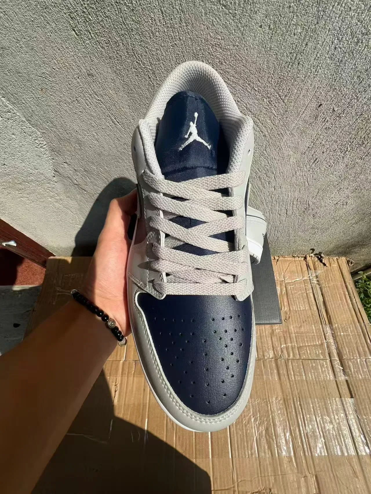 Nike Air Jordan 1 Low Gray Navy White Lifestyle Sneakers 3