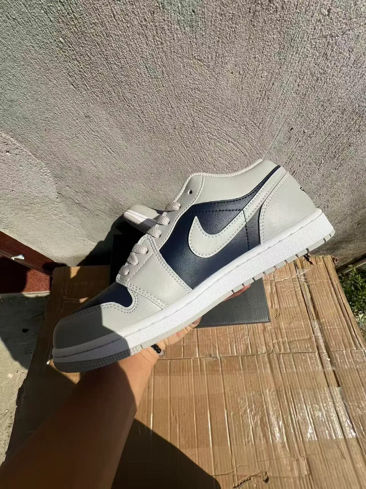 Nike Air Jordan 1 Low Gray Navy White Lifestyle Sneakers 5