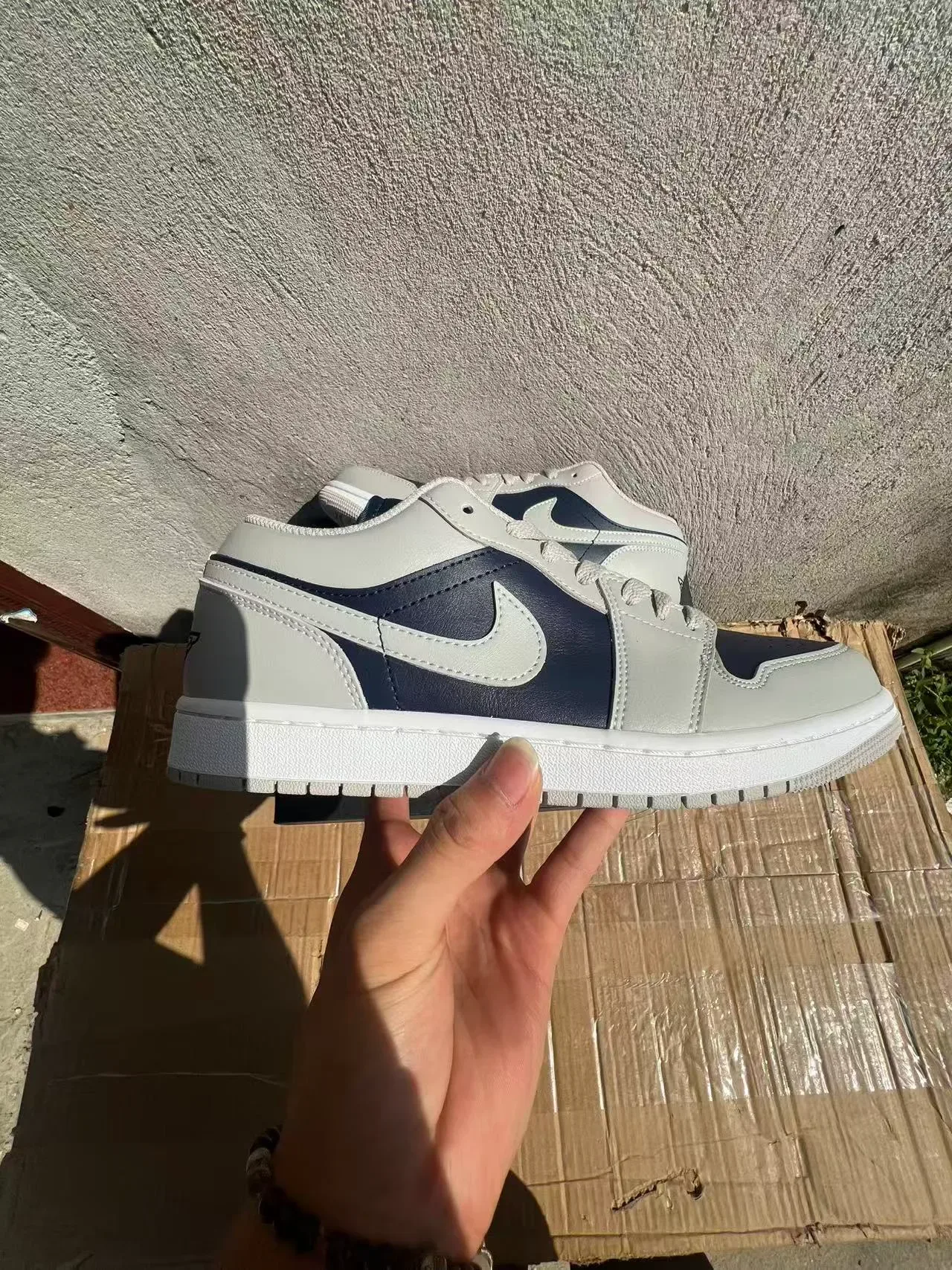 Nike Air Jordan 1 Low Gray Navy White Lifestyle Sneakers 7