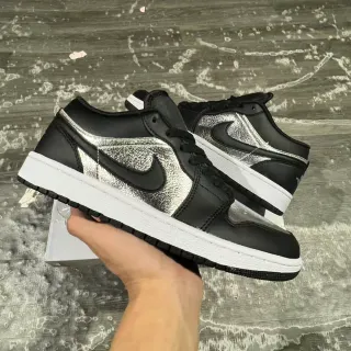 Nike Air Jordan 1 Low Metallic Silver Black Lifestyle Sneakers