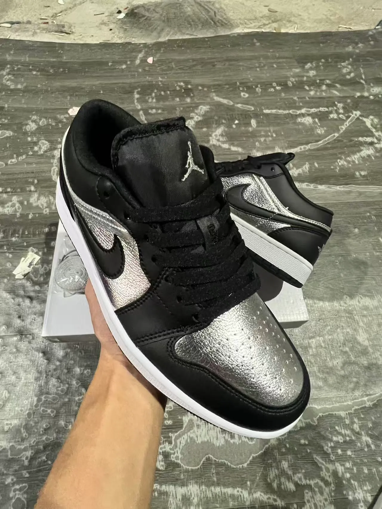 Nike Air Jordan 1 Low Metallic Silver Black Lifestyle Sneakers 2