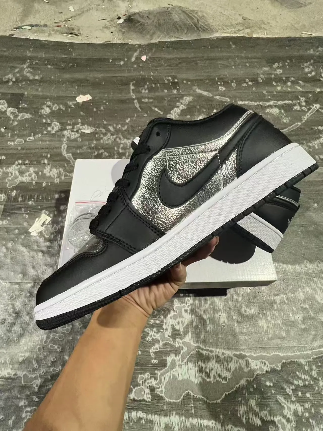 Nike Air Jordan 1 Low Metallic Silver Black Lifestyle Sneakers 5