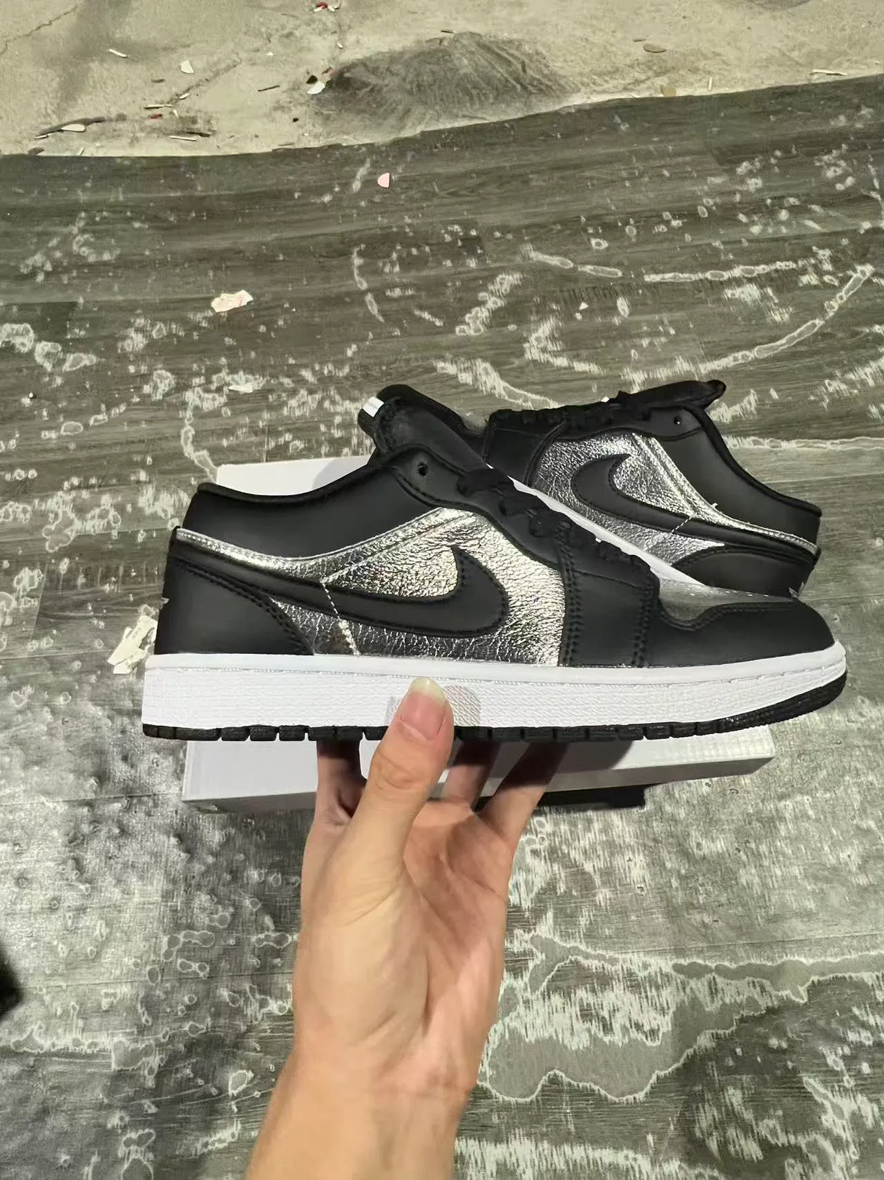 Nike Air Jordan 1 Low Metallic Silver Black Lifestyle Sneakers 7