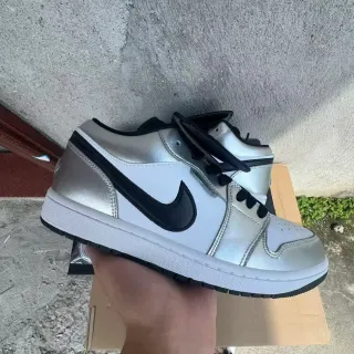 Nike Air Jordan 1 Low Metallic Silver Black Lifestyle Sneakers