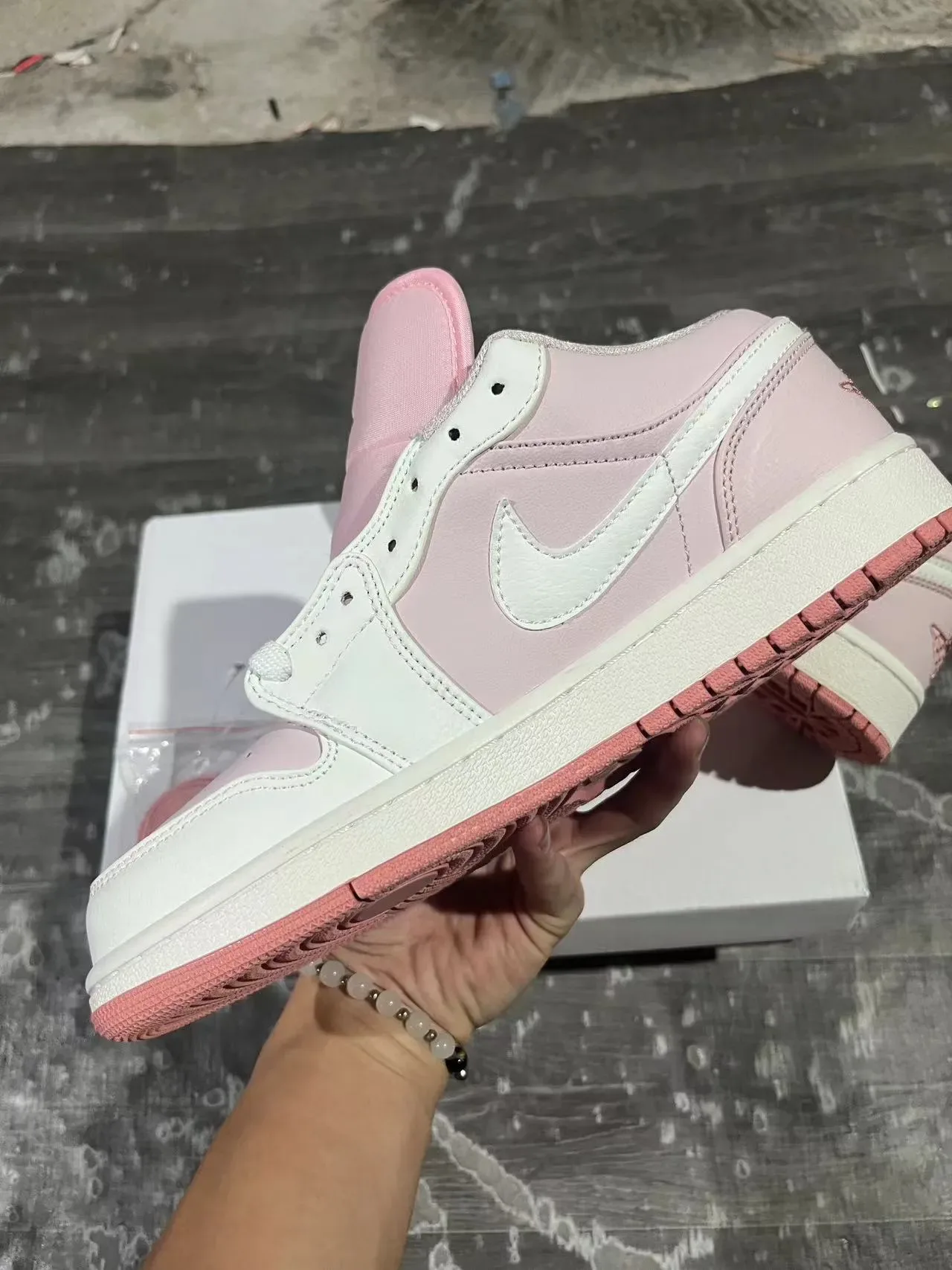 Nike Air Jordan 1 Low Pink and White Lifestyle Sneakers 5