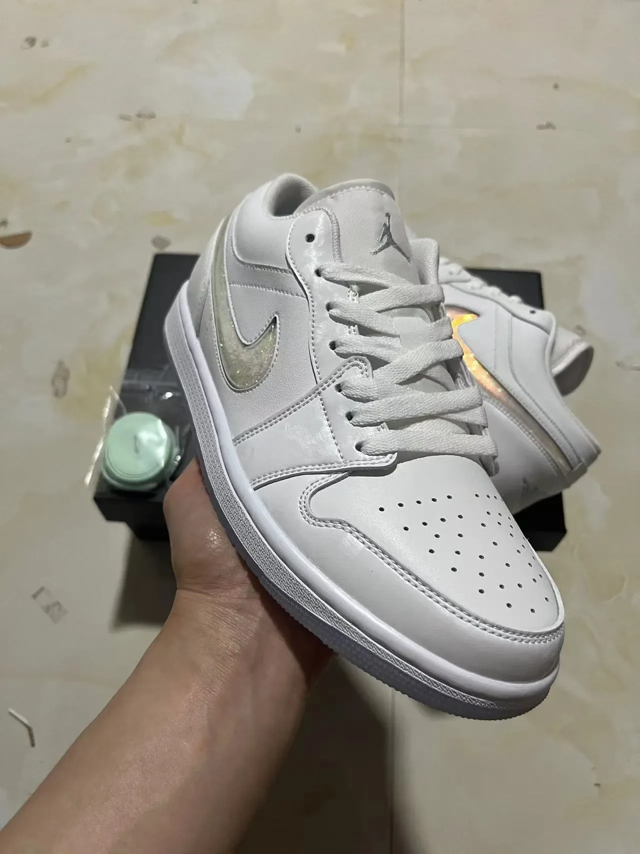 Nike Air Jordan 1 Low White Iridescent Swoosh Lifestyle Sneakers 2