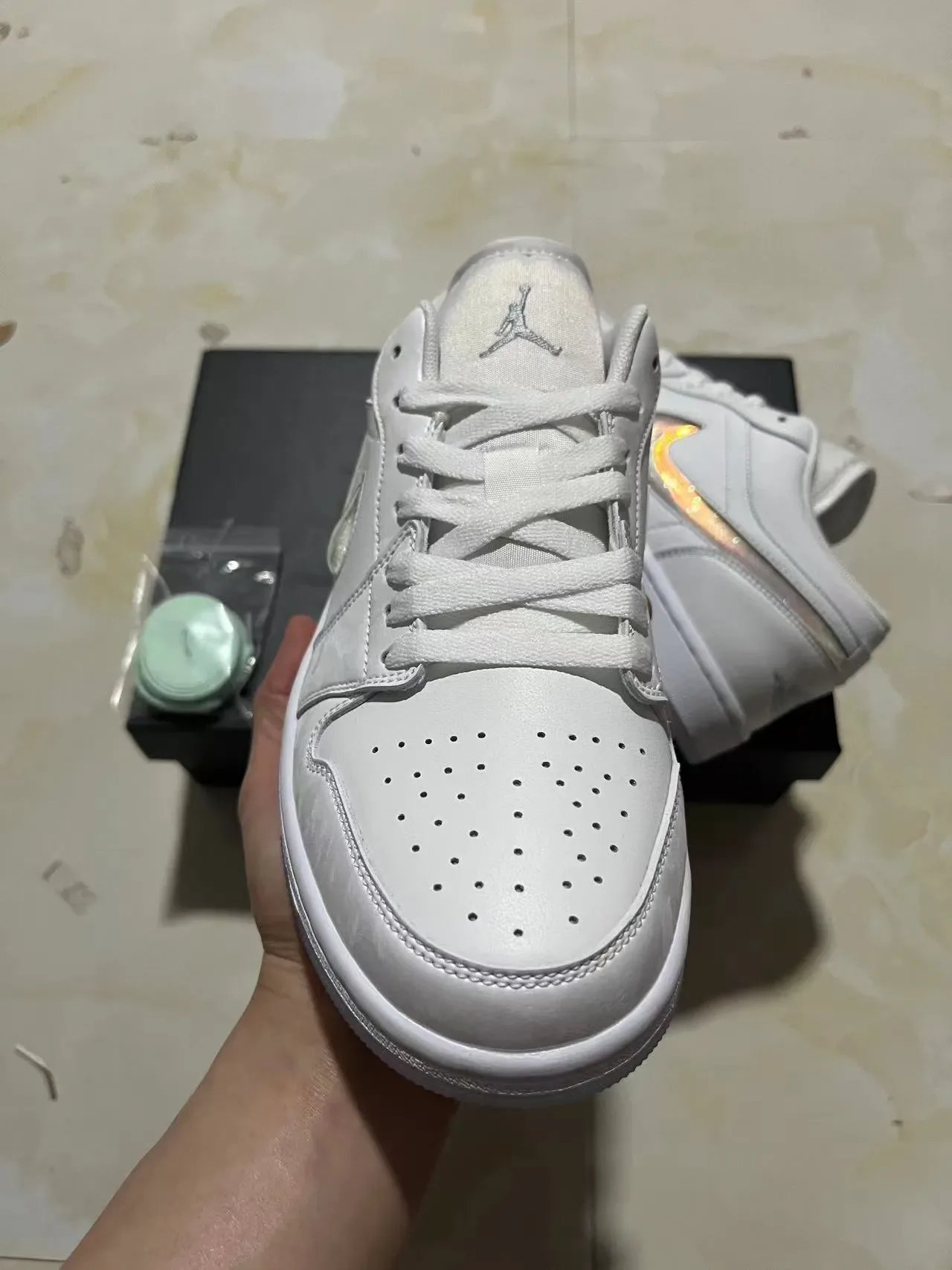 Nike Air Jordan 1 Low White Iridescent Swoosh Lifestyle Sneakers 3
