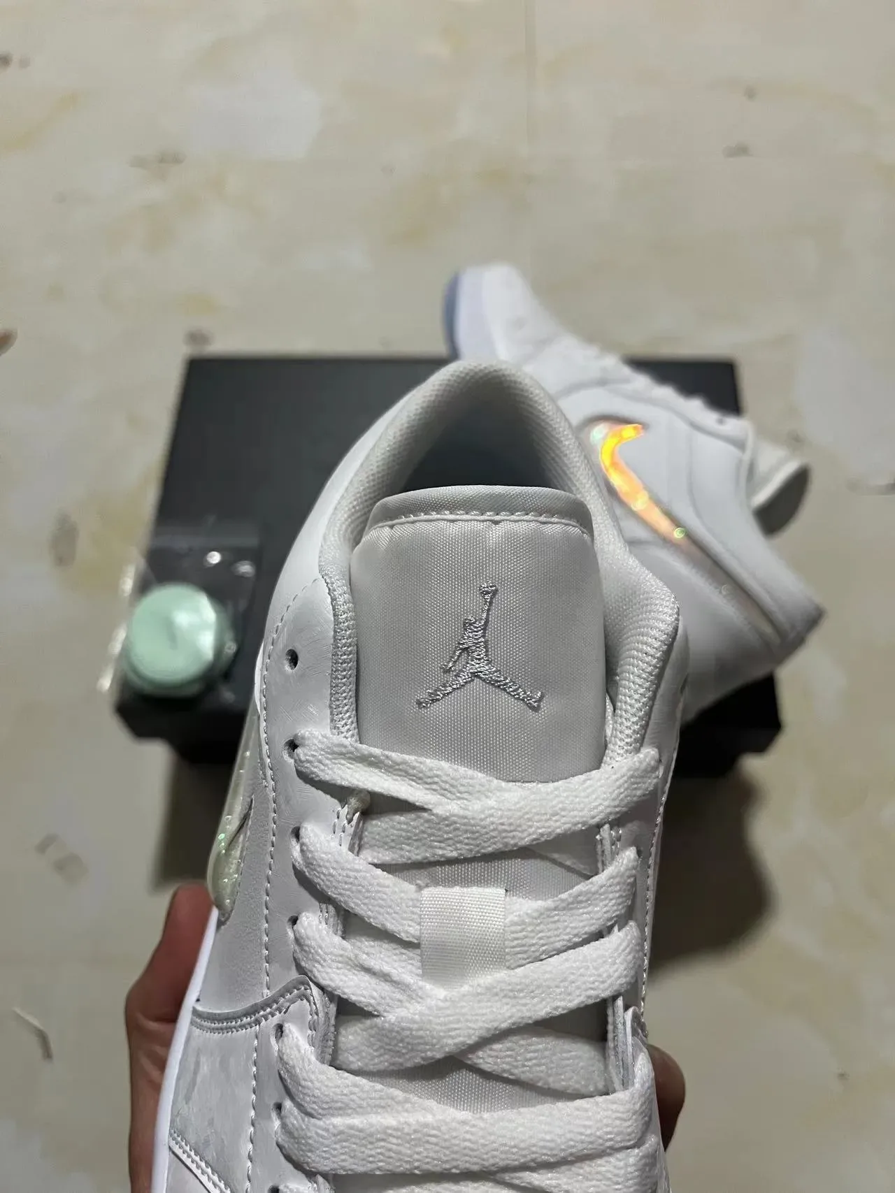 Nike Air Jordan 1 Low White Iridescent Swoosh Lifestyle Sneakers 4