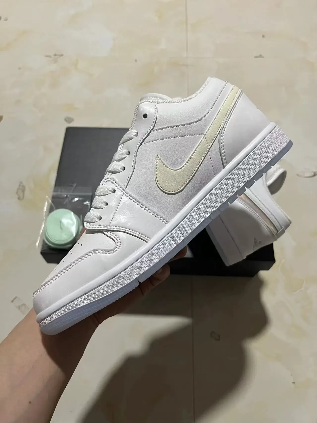 Nike Air Jordan 1 Low White Iridescent Swoosh Lifestyle Sneakers 5