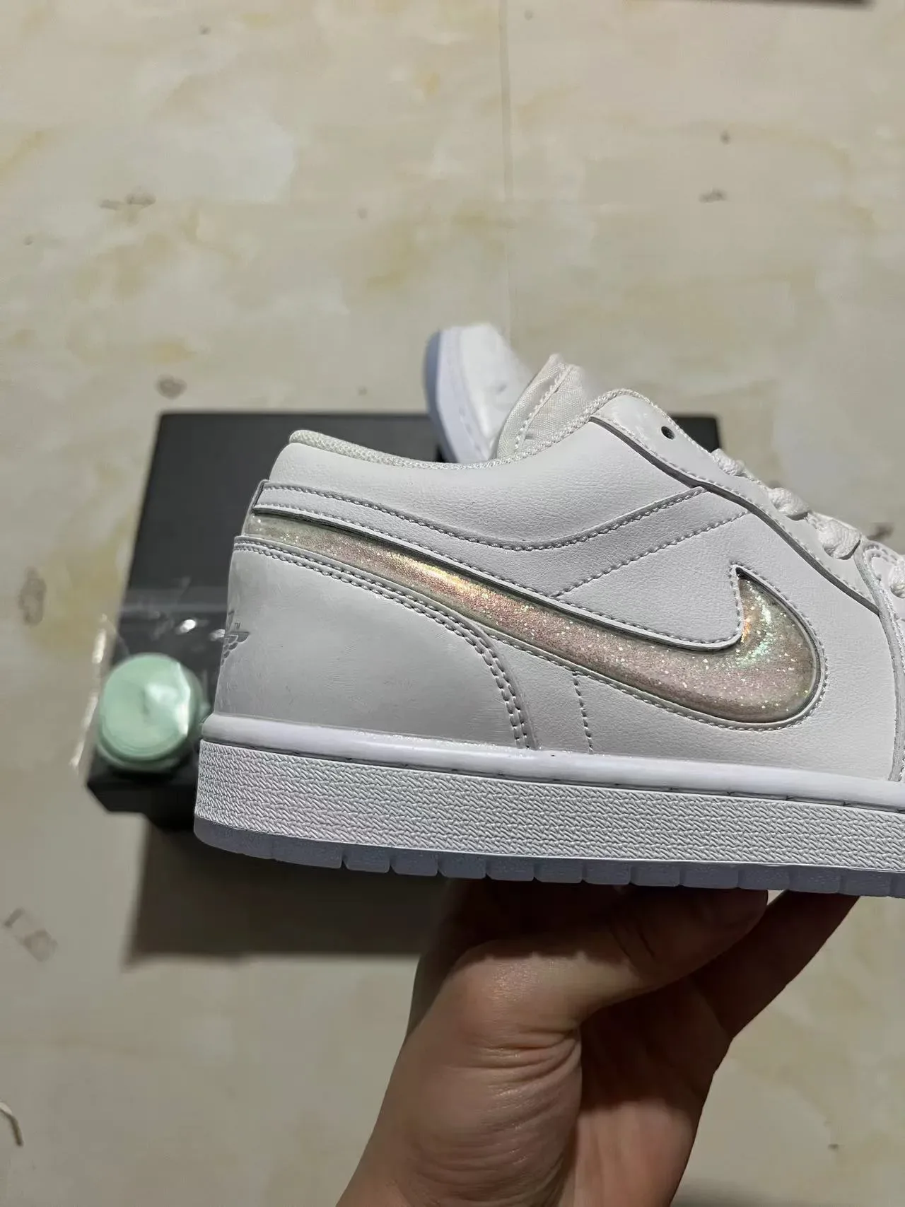 Nike Air Jordan 1 Low White Iridescent Swoosh Lifestyle Sneakers 7
