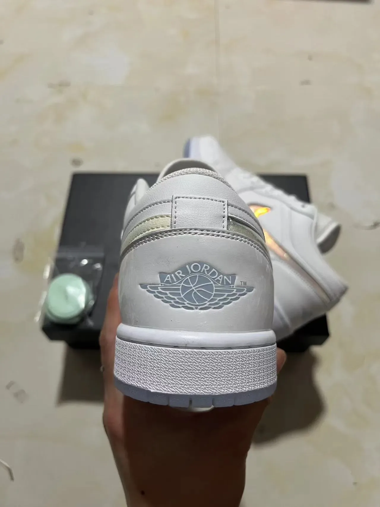 Nike Air Jordan 1 Low White Iridescent Swoosh Lifestyle Sneakers 8