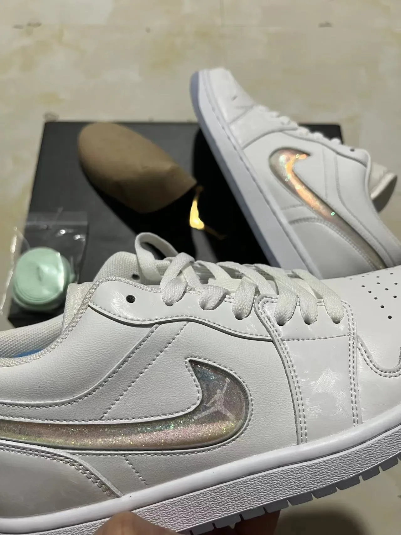 Nike Air Jordan 1 Low White Iridescent Swoosh Lifestyle Sneakers 9