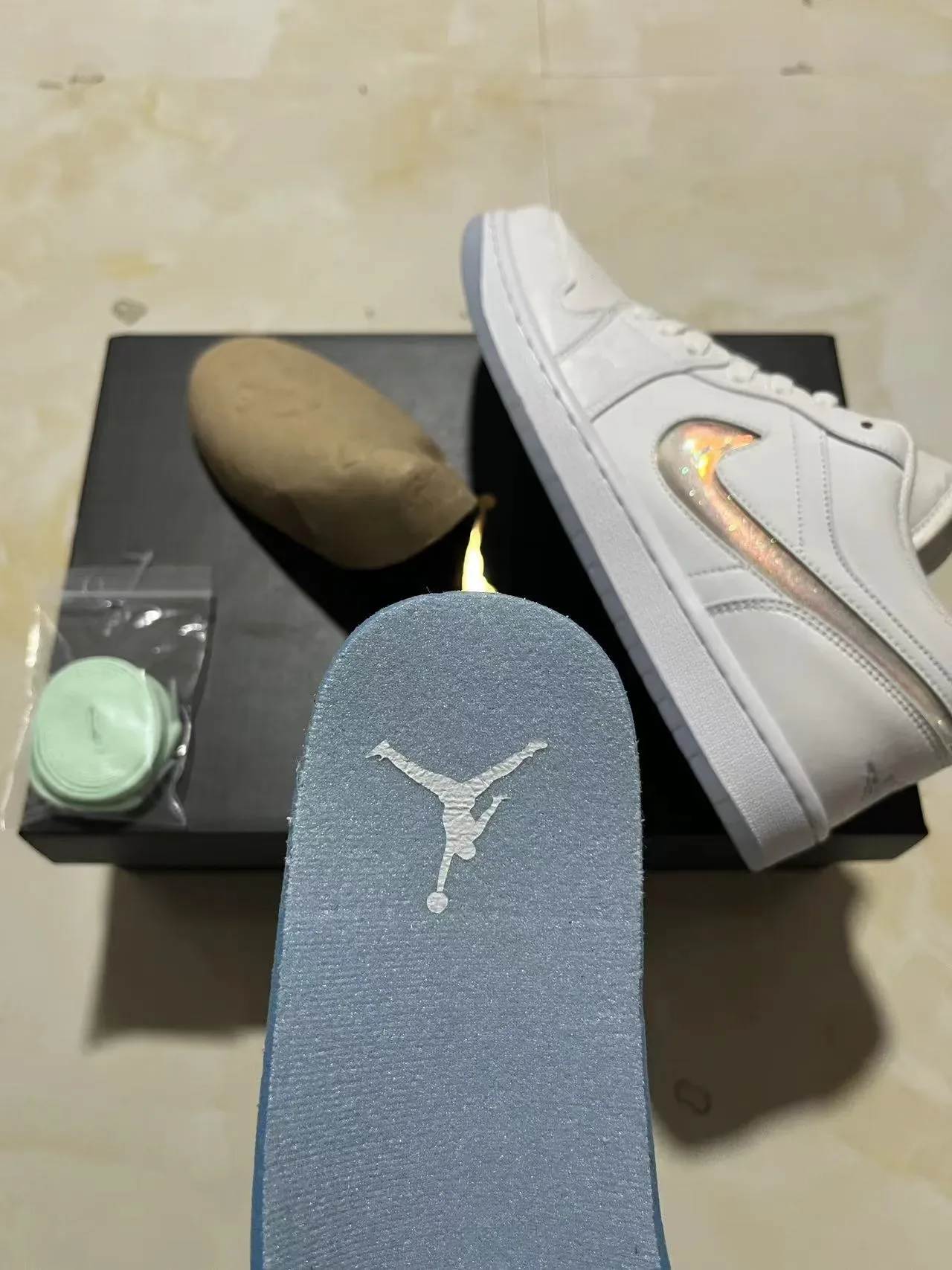 Nike Air Jordan 1 Low White Iridescent Swoosh Lifestyle Sneakers 11