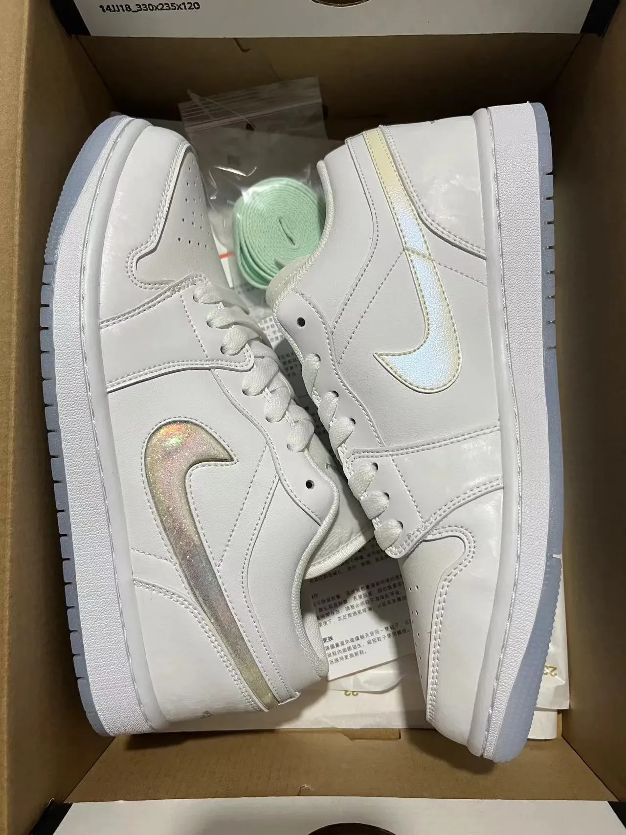 Nike Air Jordan 1 Low White Iridescent Swoosh Lifestyle Sneakers 12