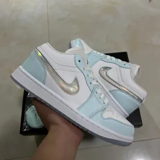 Nike Air Jordan 1 Low White Light Blue Holographic Lifestyle Sneakers