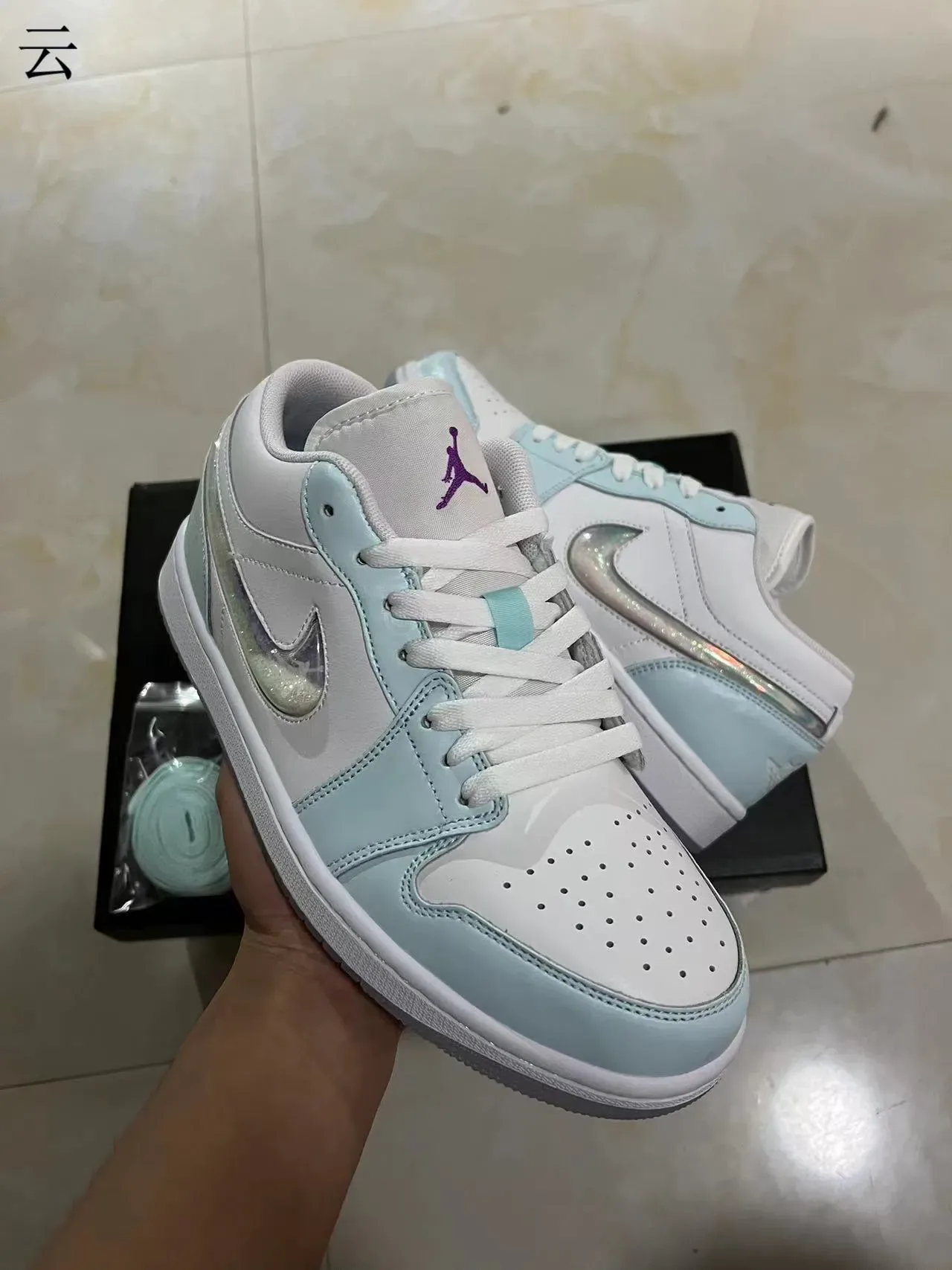 Nike Air Jordan 1 Low White Light Blue Holographic Lifestyle Sneakers 2