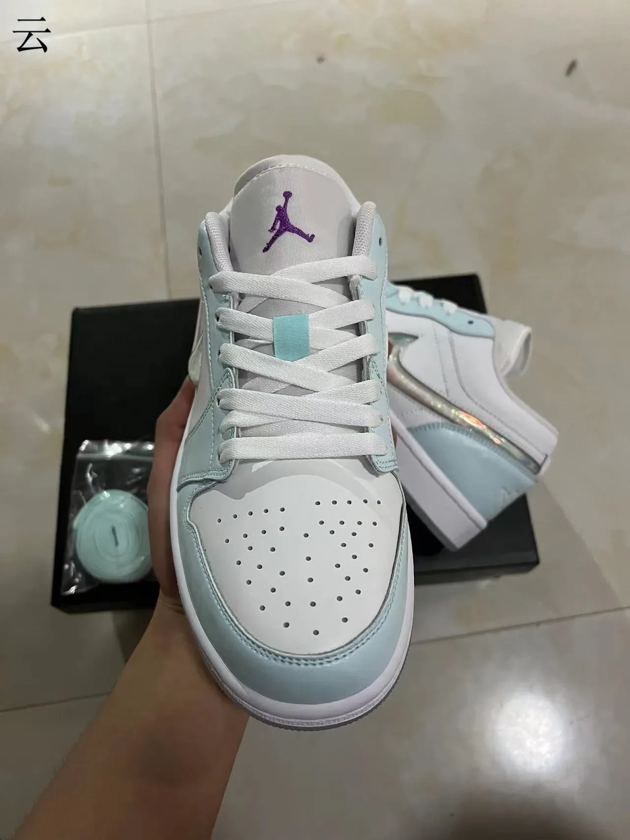 Nike Air Jordan 1 Low White Light Blue Holographic Lifestyle Sneakers 3
