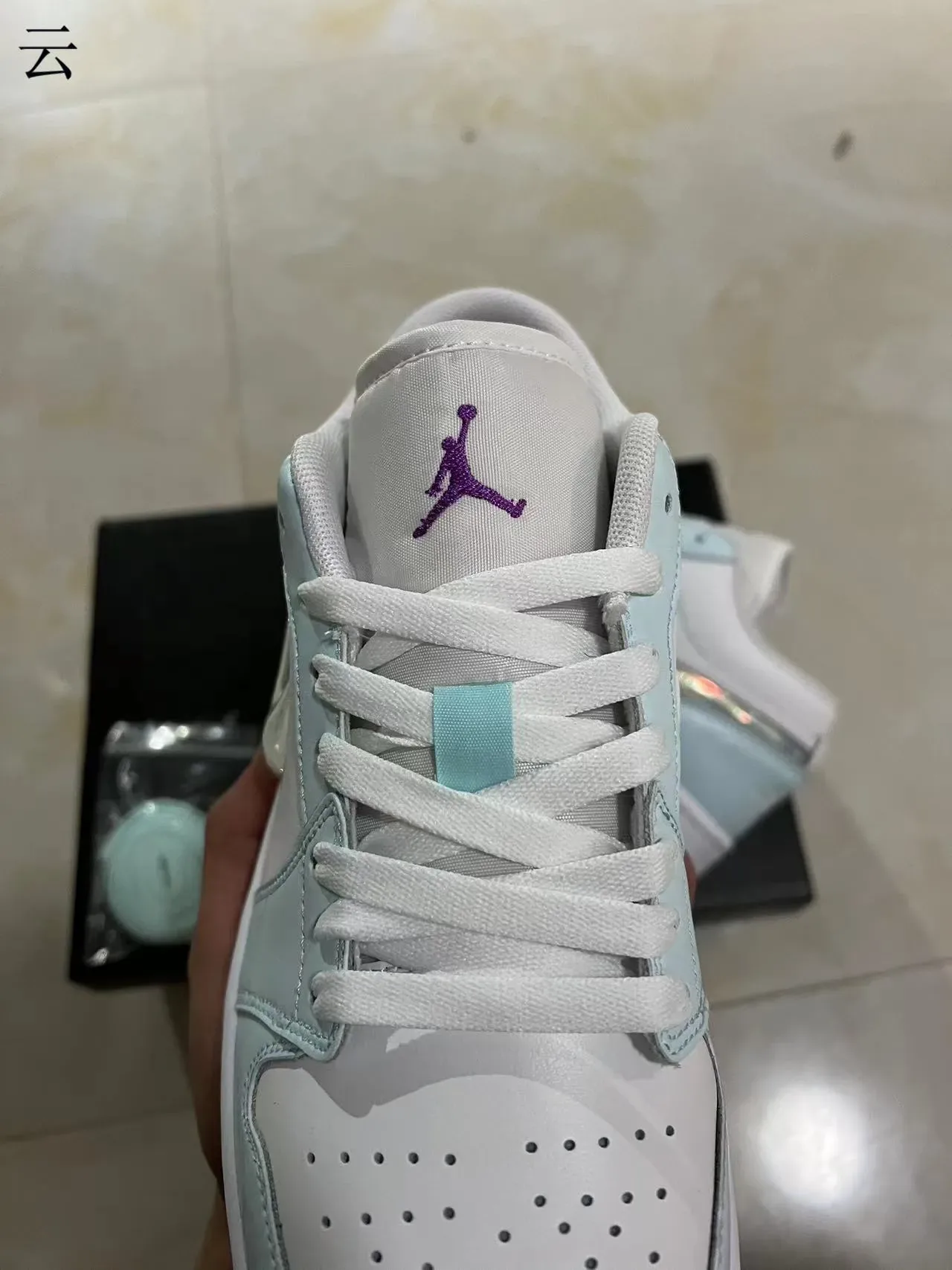 Nike Air Jordan 1 Low White Light Blue Holographic Lifestyle Sneakers 4