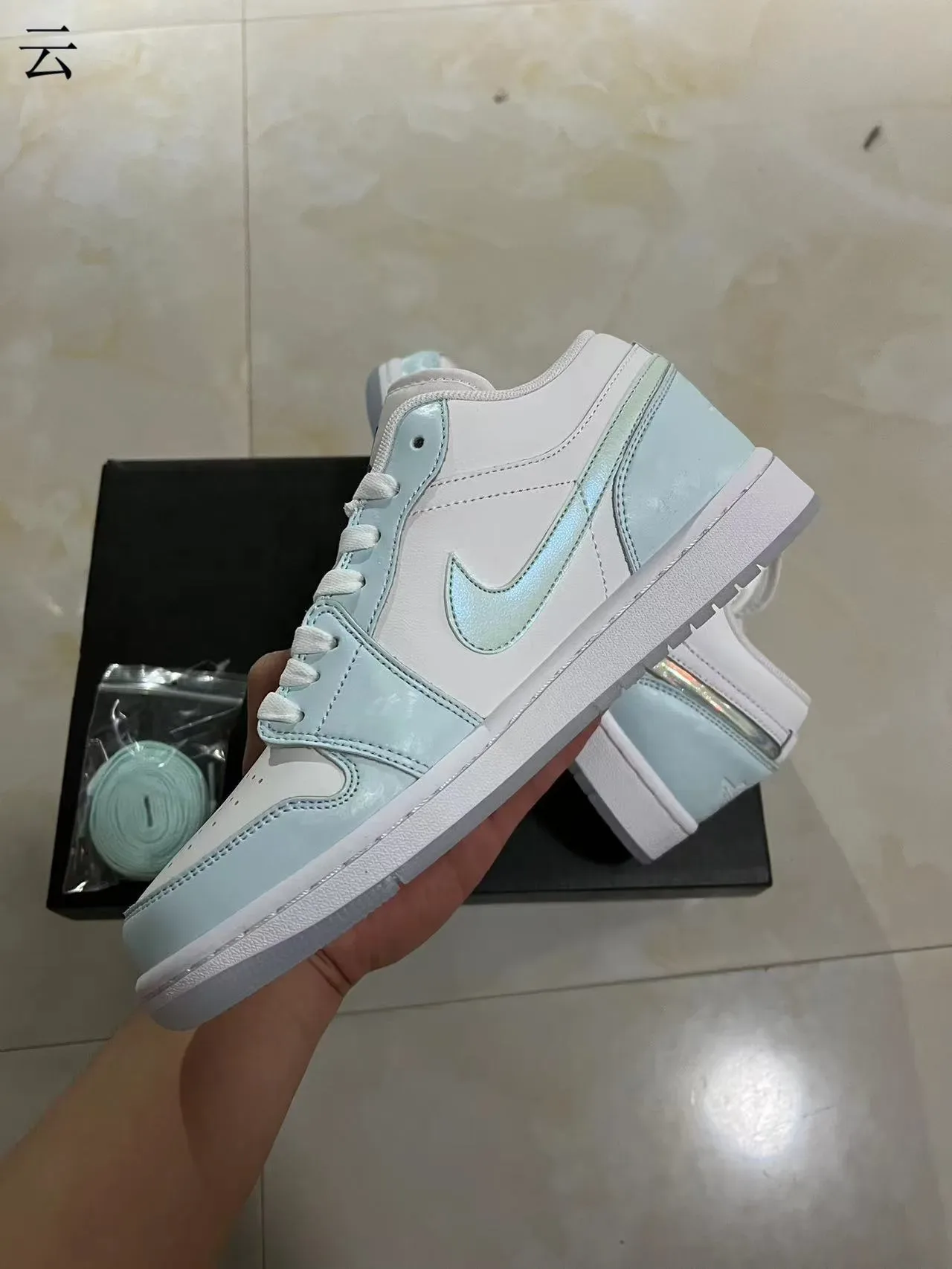 Nike Air Jordan 1 Low White Light Blue Holographic Lifestyle Sneakers 5