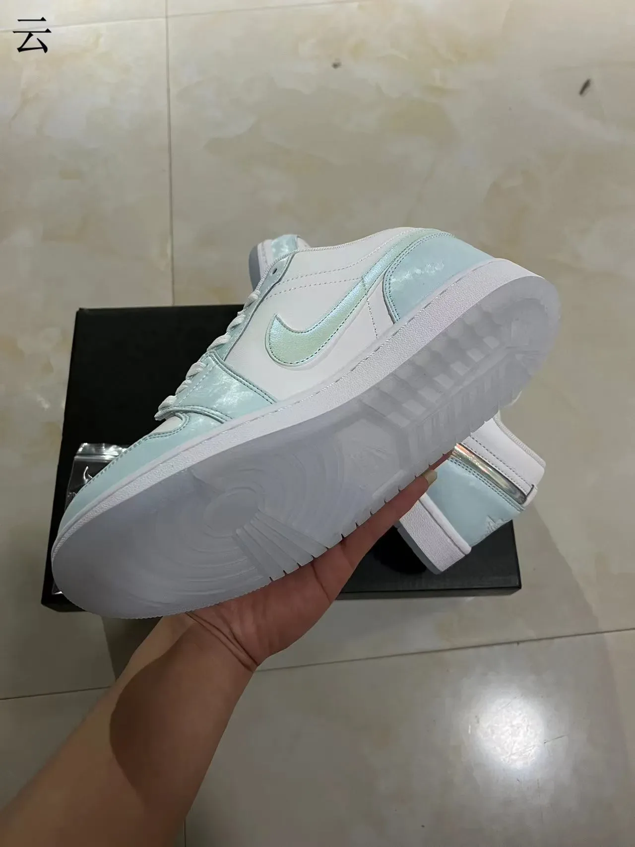 Nike Air Jordan 1 Low White Light Blue Holographic Lifestyle Sneakers 6