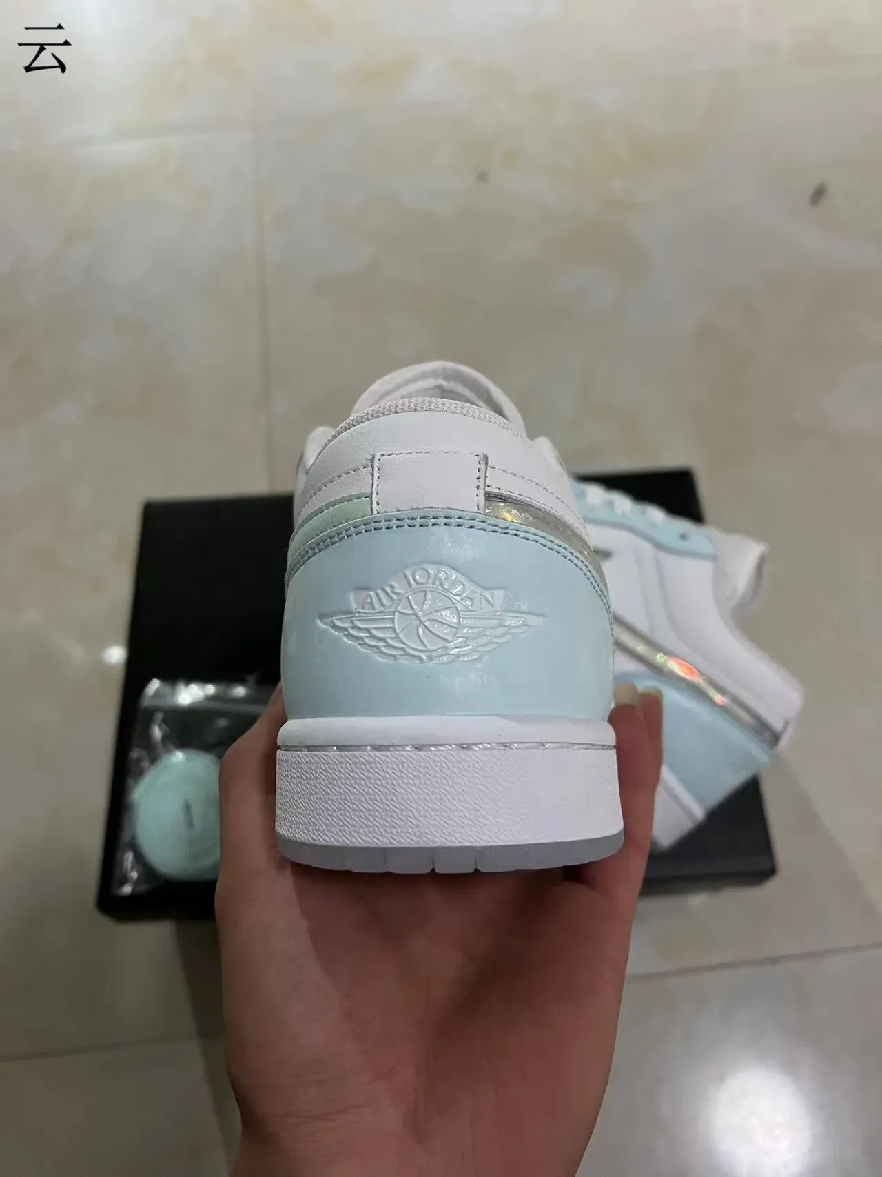 Nike Air Jordan 1 Low White Light Blue Holographic Lifestyle Sneakers 8