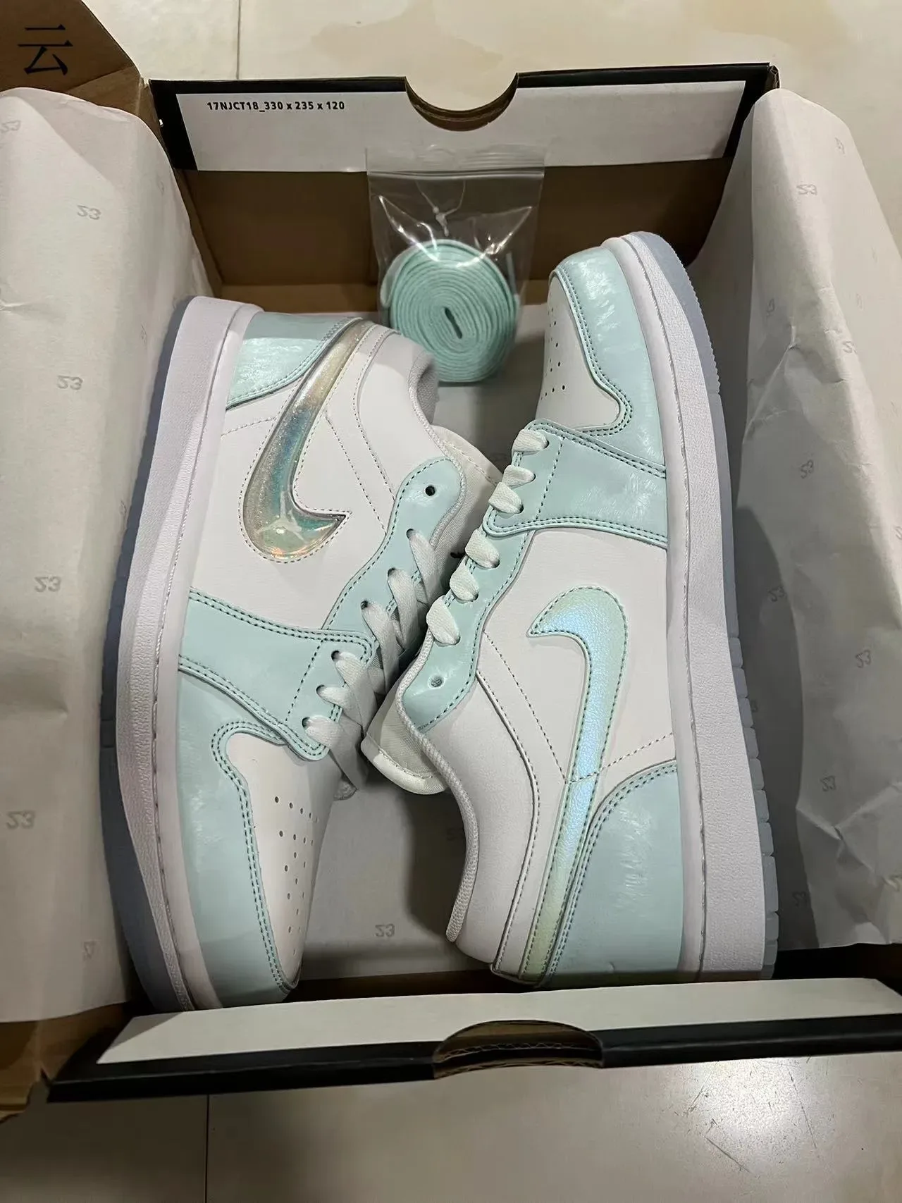 Nike Air Jordan 1 Low White Light Blue Holographic Lifestyle Sneakers 9