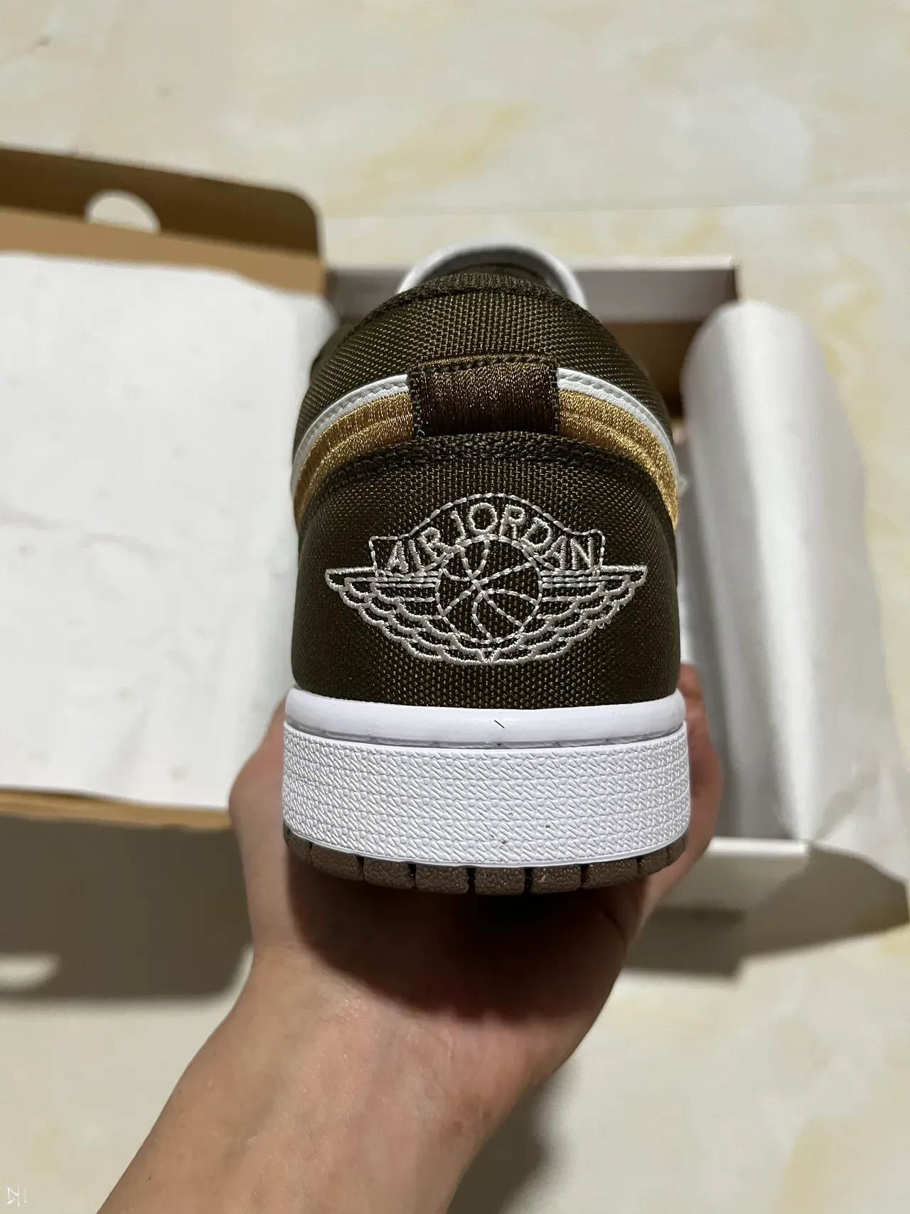 Nike Air Jordan 1 Olive Brown and Metallic Gold Lifestyle Sneakers 6