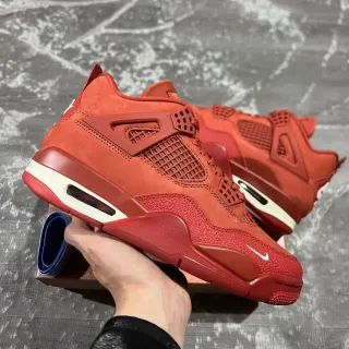 Nike Air Jordan 4 Zapatos de Baloncesto de Malla de Ante Rojo