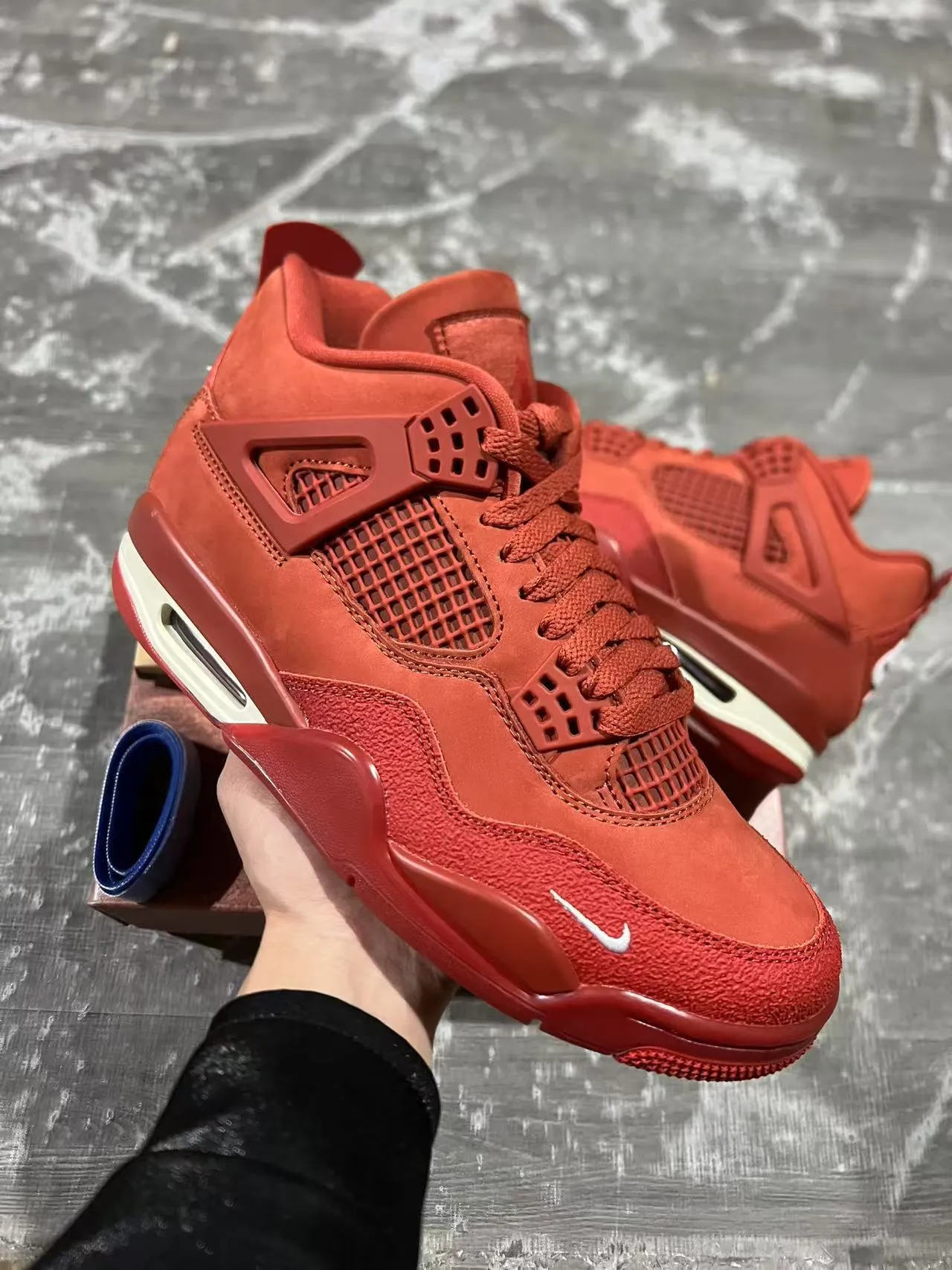 Nike Air Jordan 4 Red Suede Mesh Basketball Shoes 2