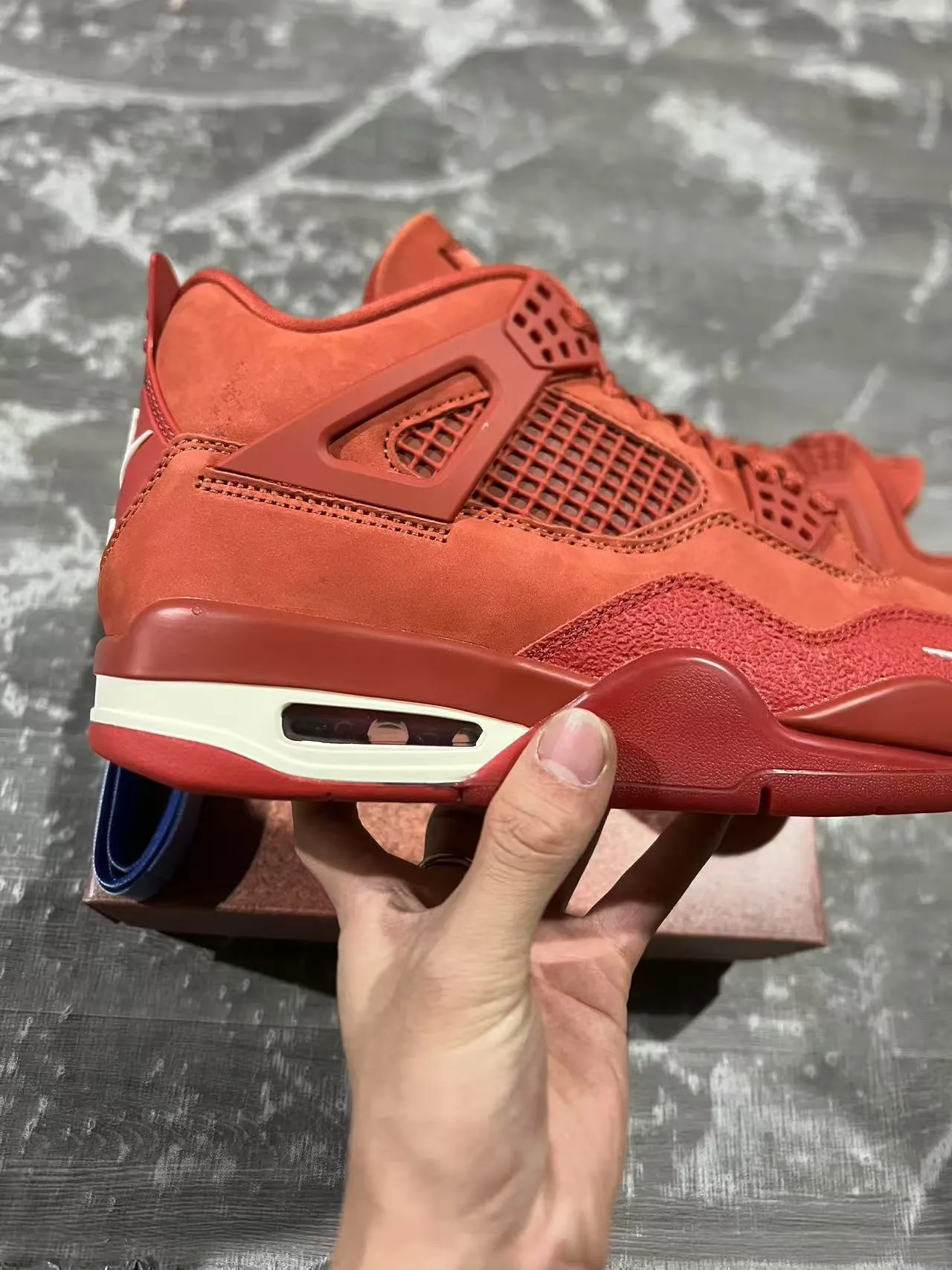 Nike Air Jordan 4 Red Suede Mesh Basketball Shoes 7