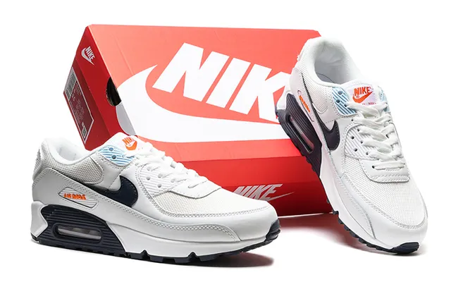 Nike Air Max 90 White Navy Orange Lifestyle Sneakers 3