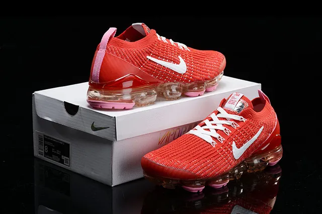 Nike Air VaporMax Tênis de corrida vermelhos brancos rosados 16