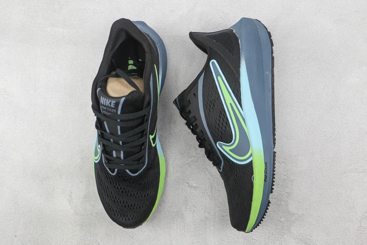 Nike Air Zoom Pegasus Chaussures de course Noir Vert Mesh respirant Upper Layered Color-Blocked Midsole 3