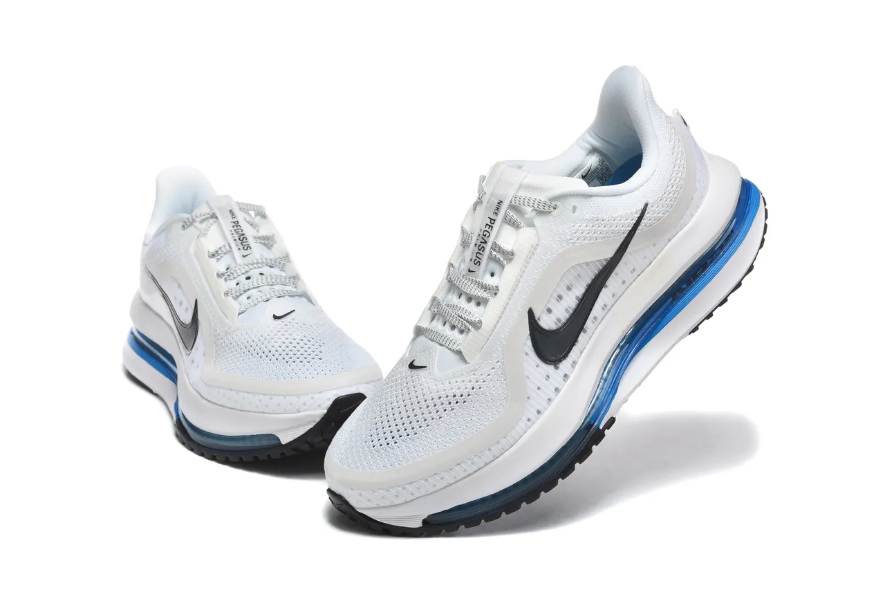 Nike Air Zoom Pegasus Blanc Bleu Haut en Maille Ingénierie Unité Visible de Longueur Complète Chaussures de Course 3