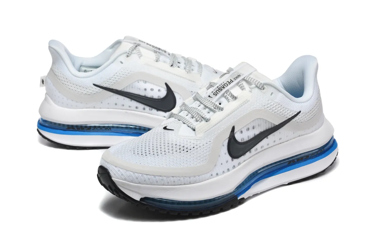 Nike Air Zoom Pegasus Blanc Bleu Haut en Maille Ingénierie Unité Visible de Longueur Complète Chaussures de Course 4