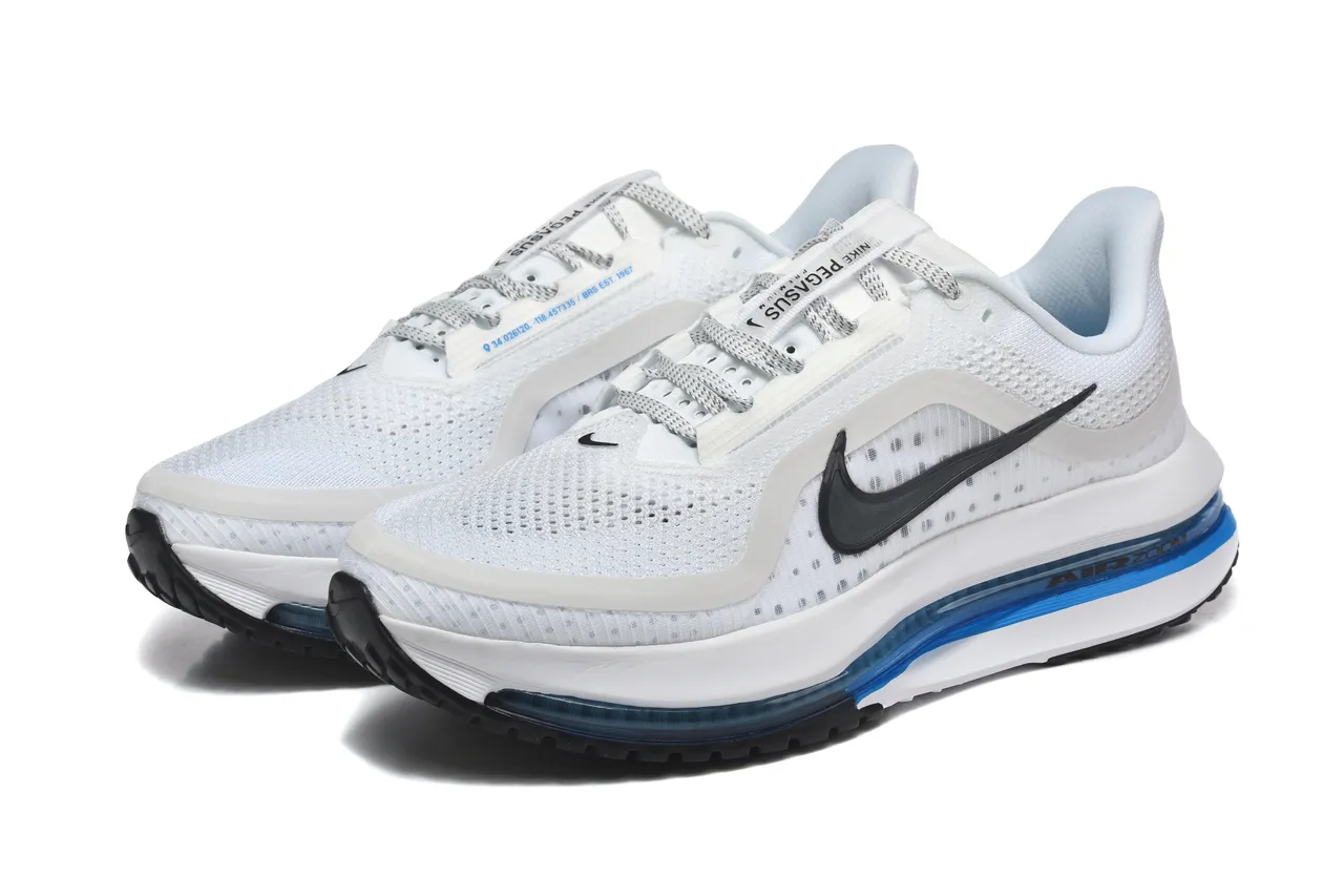 Nike Air Zoom Pegasus Blanc Bleu Haut en Maille Ingénierie Unité Visible de Longueur Complète Chaussures de Course 6