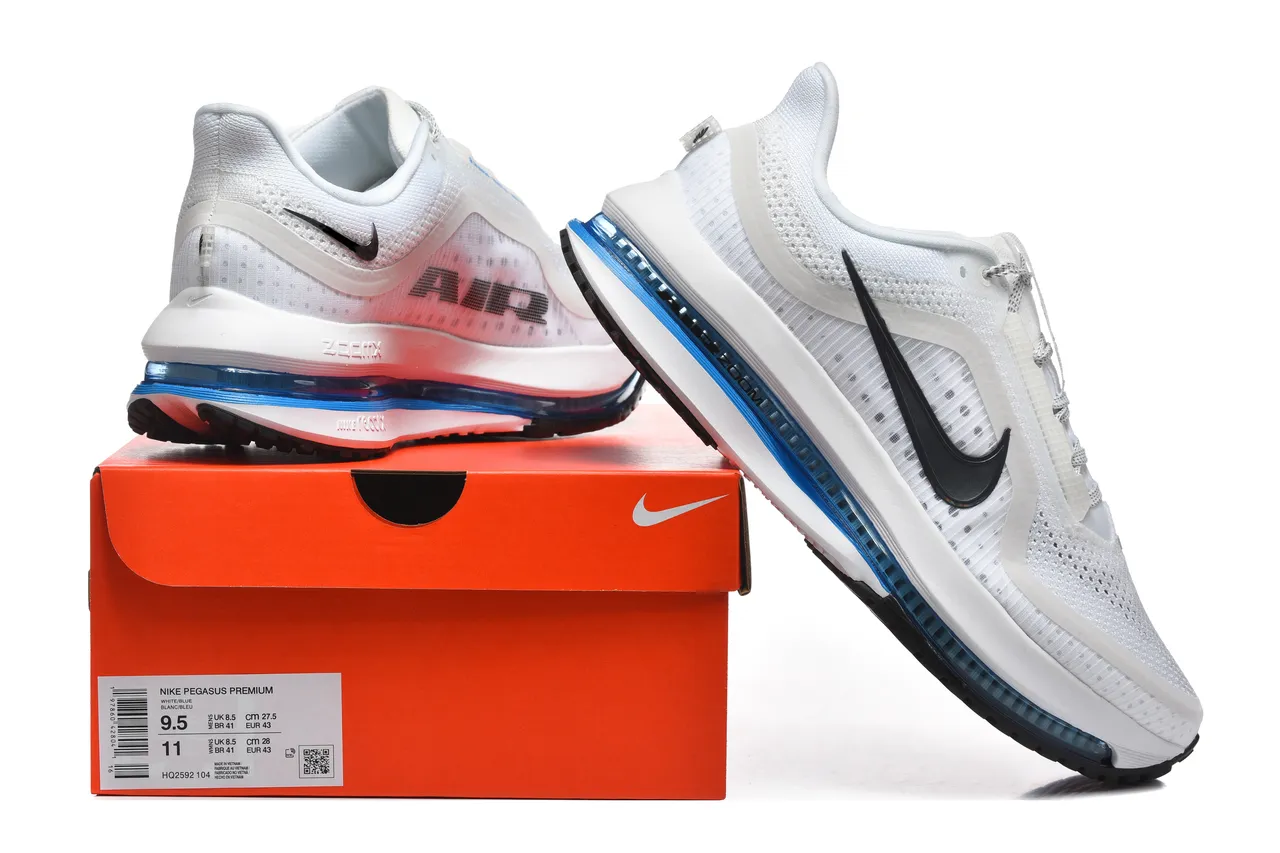 Nike Air Zoom Pegasus Blanc Bleu Haut en Maille Ingénierie Unité Visible de Longueur Complète Chaussures de Course 8