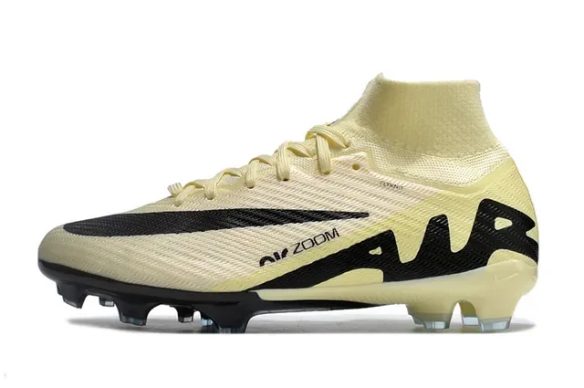 Nike Bege e Preto Flyknit High-Cut Collar Firm-Ground Chuteira de futebol 6