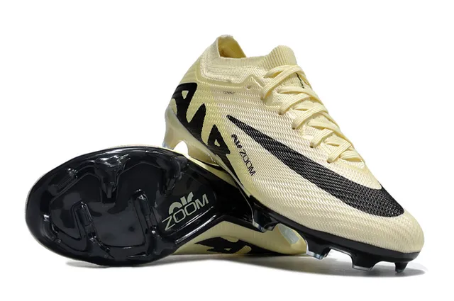 Nike Beige Black Knit Upper Air Zoom Cushioning Firm-Ground Soccer Shoes 2