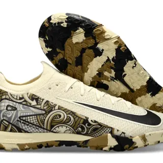 Nike Beige Black Sock-Fit Collar Flyknit Upper Turf Soccer Shoes