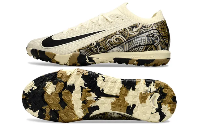 Nike beige noir col chaussette Flyknit empeigne pelouse football chaussures 5