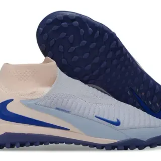 Nike Beige Blue Sock-Fit Flyknit Upper Low-Profile Outsole Turf Soccer Shoes
