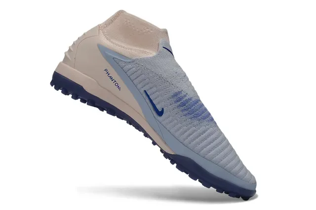 Nike Beige Bleu Sock-Fit Flyknit Upper Low-Profile Outsole Turf Chaussures de football 2